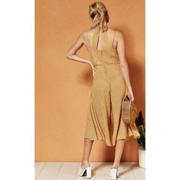 Band of Gypsies Paris Mustard Yellow Striped Culotte Jumpsuit Size M/ pristine - Picture 3 of 9